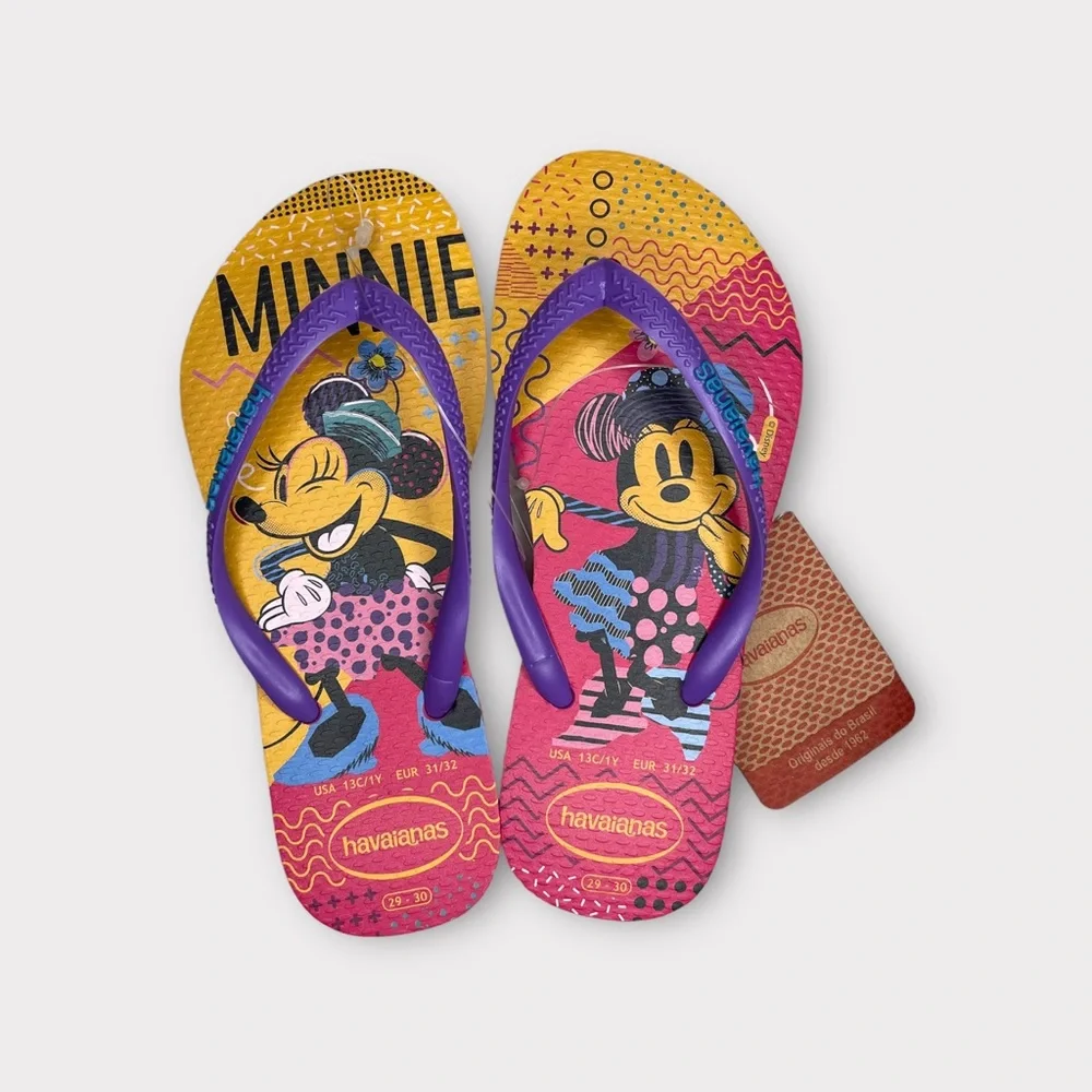 Havaianas x Disney Mickey & Minnie Mouse Pink & Yellow Flip Flops